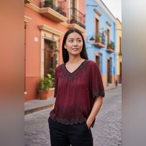 Creative Touch Elegant Sequin Women's Burgundy Blouse